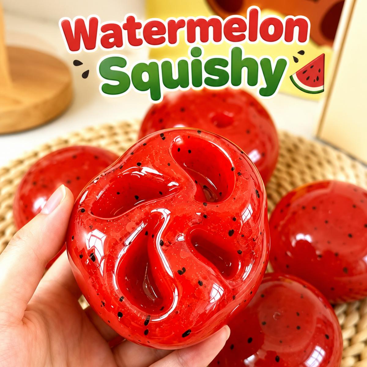 Watermelon Squishy Ball, Squeezable Watermelon Toy with a Shiny Sound, Filled with Vaseline, Can Be Shaped into a Biteable Squeezable Ball, Soft Stress Reliever Toy for Children and Adults, Gift