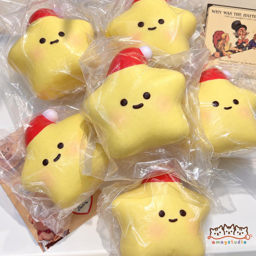 Christmas star stress-relief toy with slow rebound，Slow-Rising Food Squishy Toy, Cute Bread-Shaped Squishy Toy, Toast, Cake for Squeezing, Soft Fidget Toy for Stress Relief, Gift for Kids and Adults